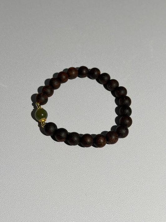 Agarwood and Hetian jade bracelet/S925 Silver