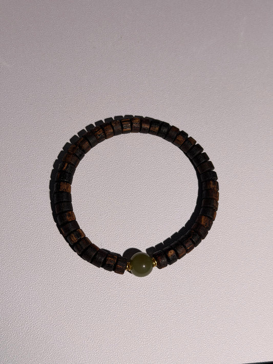 Straight-cut agarwood/Hetian jade/S925 Silver bracelet